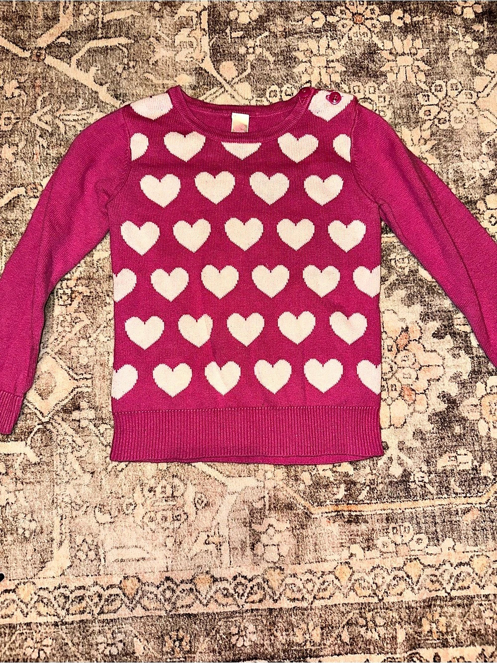 Kids Heart Sweater in Pink & White Like New
